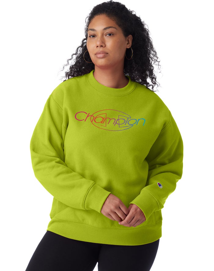 Champion Plus Reverse Weave Crew Rainbow Logo - Naisten Vihreä Collegepaita - Suomi 6251348-QM